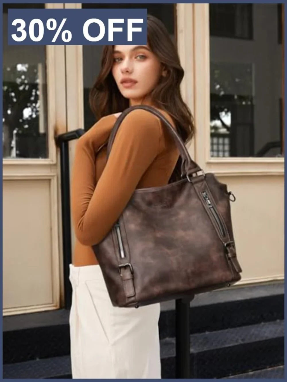 Large Hobo Bag with Multiple Pockets, Vegan Leather, Adjustable Strap